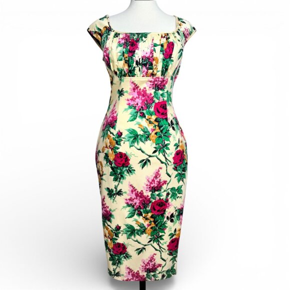 Pinup Couture Dresses & Skirts - NWT PINUP COUTURE FLORAL WIGGLE DRESS MIDI RETRO BLOOMCORE GLAM VIXEN LRG